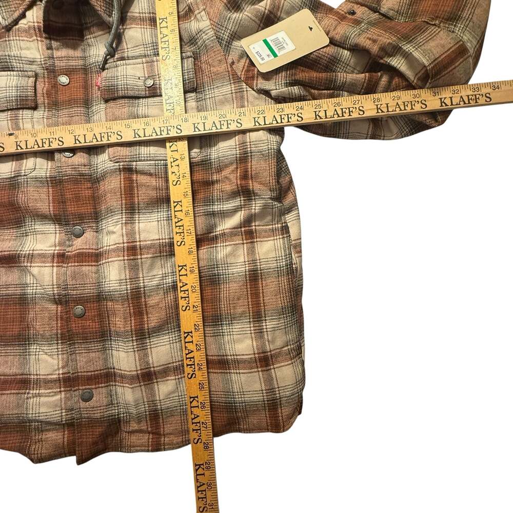Levi's Men's Brown Ombre Plaid Sherpa-Lined Flannel Lrg Jacket with Jersey Hood - Picture 8 of 11